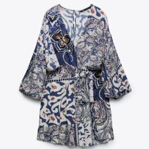 Zara Short Printed Jumpsuit Size Small Multicoloured